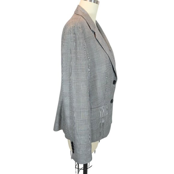 TALBOTS Glen Plaid Wool Blend 2-Button Blazer 8  Black White Preppy Office - Picture 2 of 9